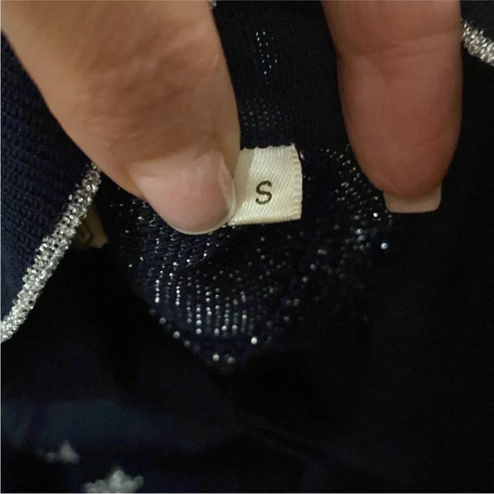 Mila Schon Navy Star Pattern Button Down  knit polo Shirt, S - Picture 12 of 12